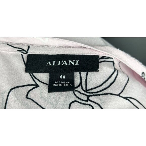 Alfani Womens Floral Top Pink Black Size 4X Blouse Button Up Vee Neck - Picture 6 of 7